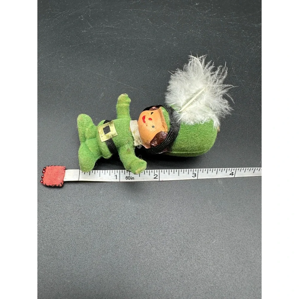 Vintage Circus Christmas Ornament Flocked Green Suit Figure with Feather‎ Hat